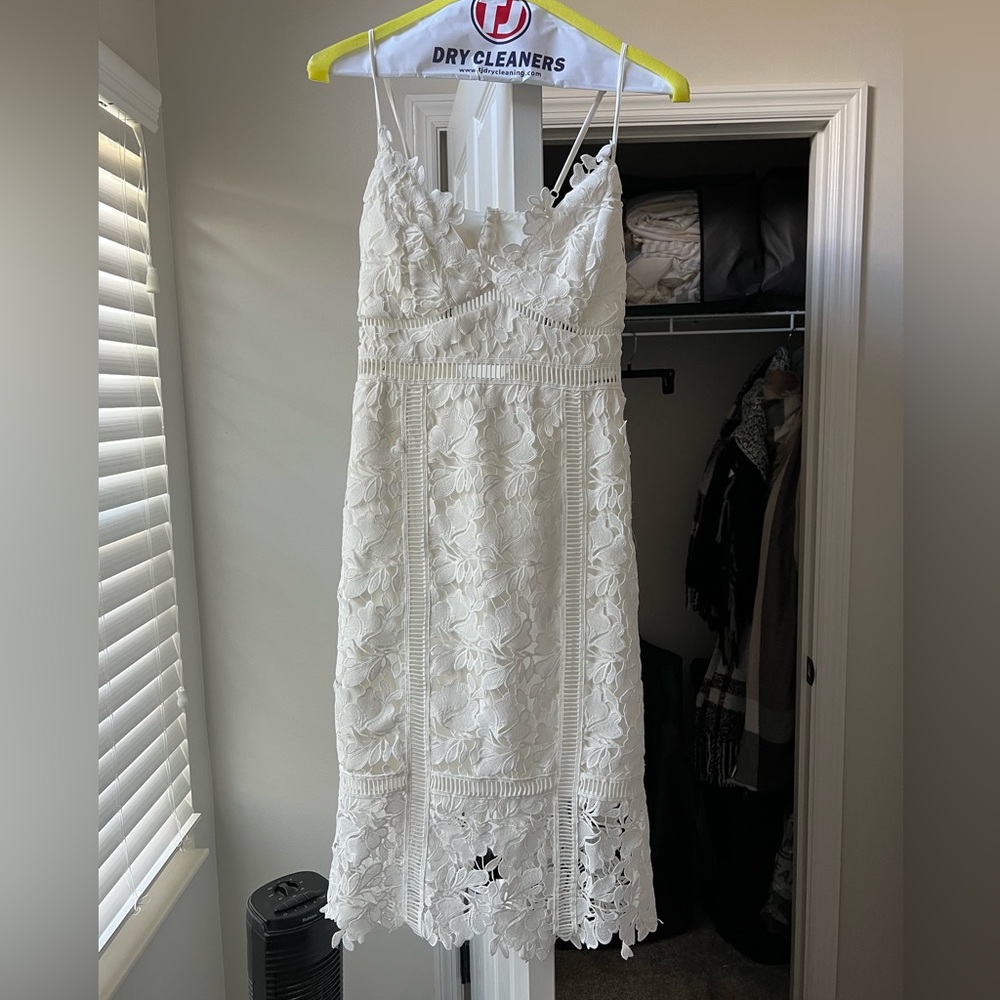 White Lace Bardot Midi Dress